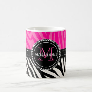 Mug Copie rose noire Girly moderne de zèbre