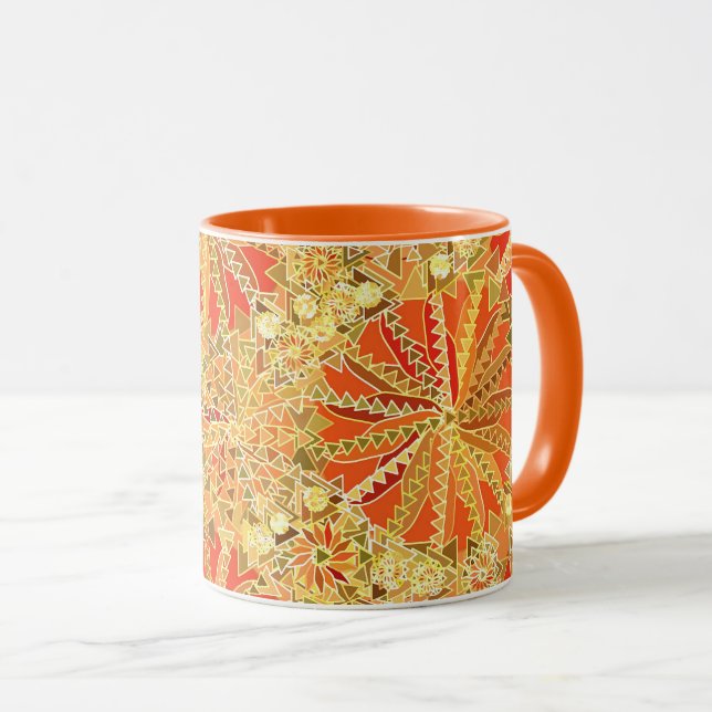 Mug Copie tribale de mandala, or de moutarde et orange (Devant droit)