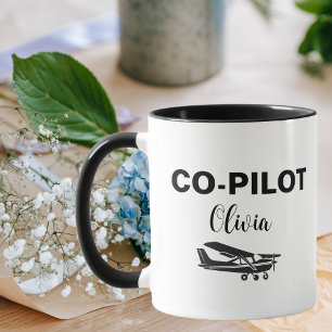 Mug CoPILOTE moderne Texte & avion, Cadeau personnalis