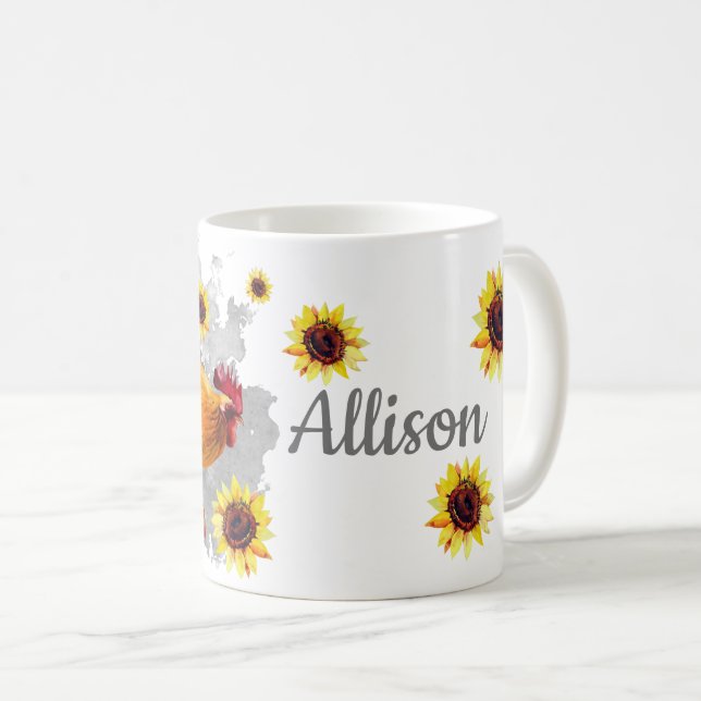 Mug Coq avec tournesol Personnalisé Aquarelle Co (Devant droit)
