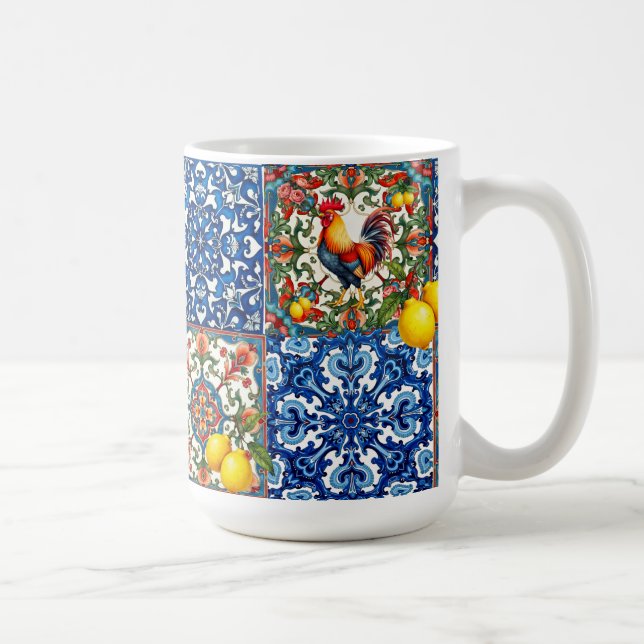 Mug Coq coloré, Méditerranée, mosaïque, citron, (Droite)
