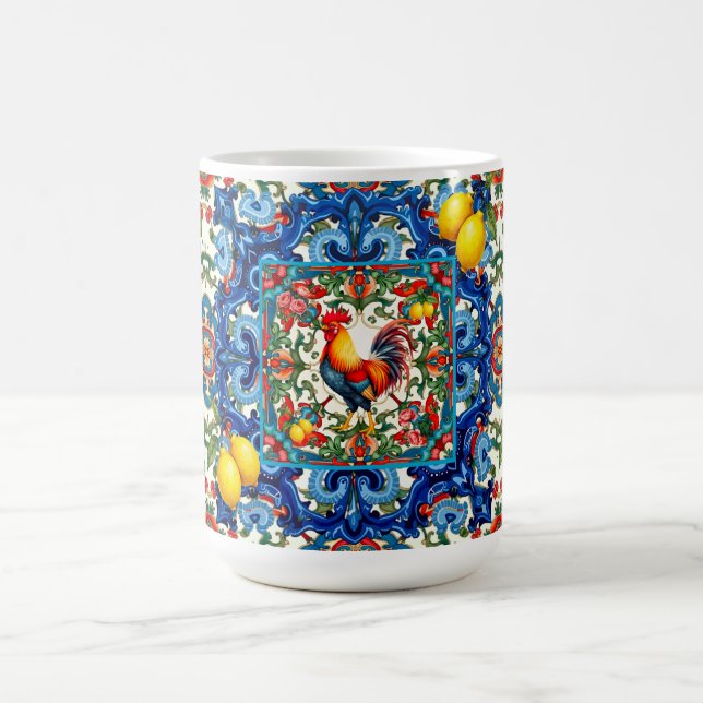 Mug Coq coloré, Méditerranée, mosaïque, citron, (Centre)