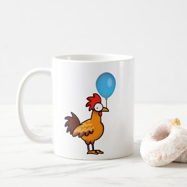 Mug Coq de dessin animé tenant un ballon bleu (Avec donut)