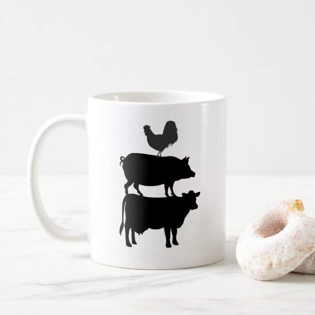 Mug Coq Porc Vache Basse-cour Ferme (Avec donut)