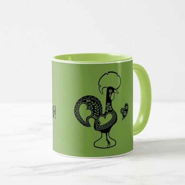 Mug Coq portugais Bom dia - Bonjour citation (Devant droit)