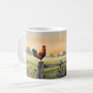 Mug Coq sur la clôture et le moulin à vent