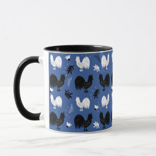 Mug Coqs Motif Floral de Ferme Dessiné à la Main