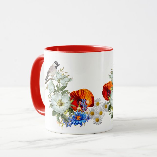 Mug coquelicot et oiseau (Devant gauche)