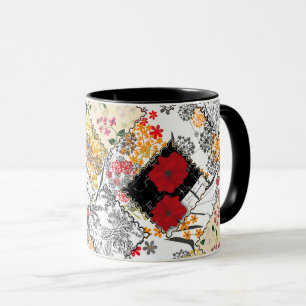 Mug Coquelicots de couture patchwork rétro vintage san