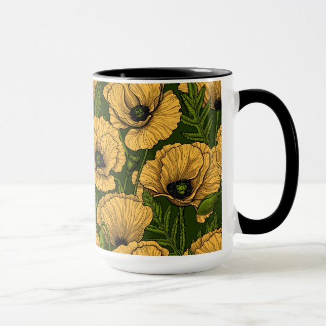 Mug Coquelicots jaunes sur vert foncé (Droite)