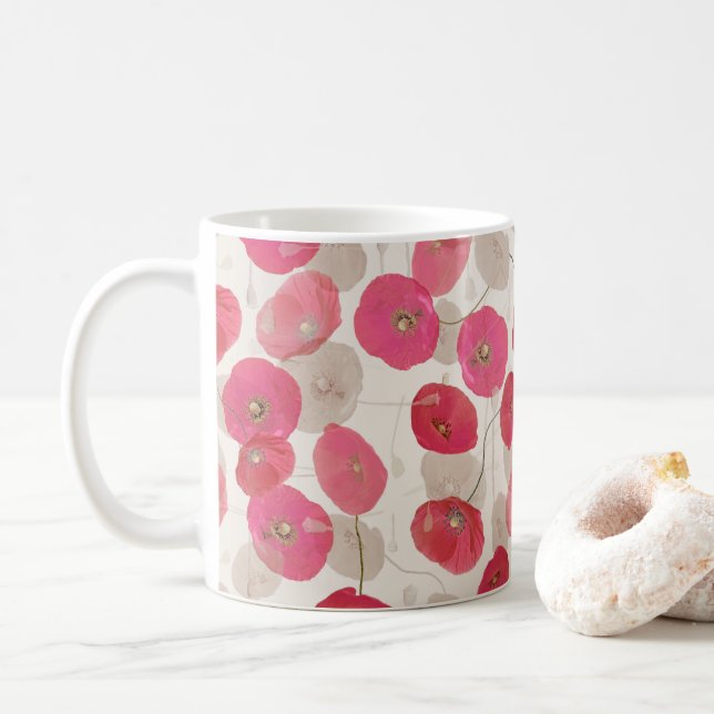 Mug Coquelicots roses et rouges Floral (Avec donut)