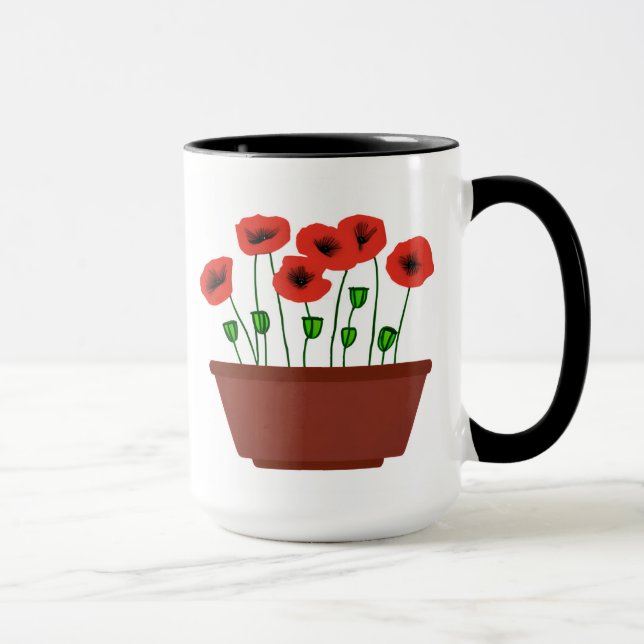 Mug Coquelicots rouges dans un pot en terre cuite (Droite)