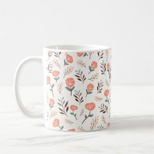 Mug Coquelicots rouges et feuilles dans le style nordi