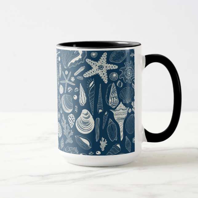 Mug Coques de mer sur bleu foncé (Droite)
