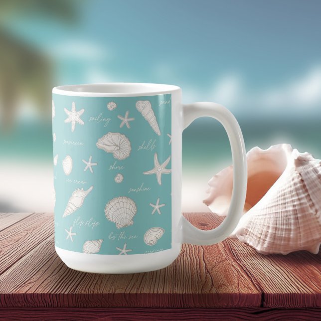 Mug Coques Starfish Sun Fun Texte ivoire ID918 (Créateur téléchargé)