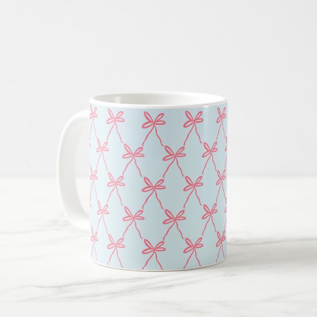 Mug Coquette Bow rose Motif sur Blue (Devant gauche)