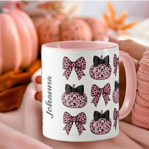 Mug Coquette Citrouilles et arcs rose personnalisée