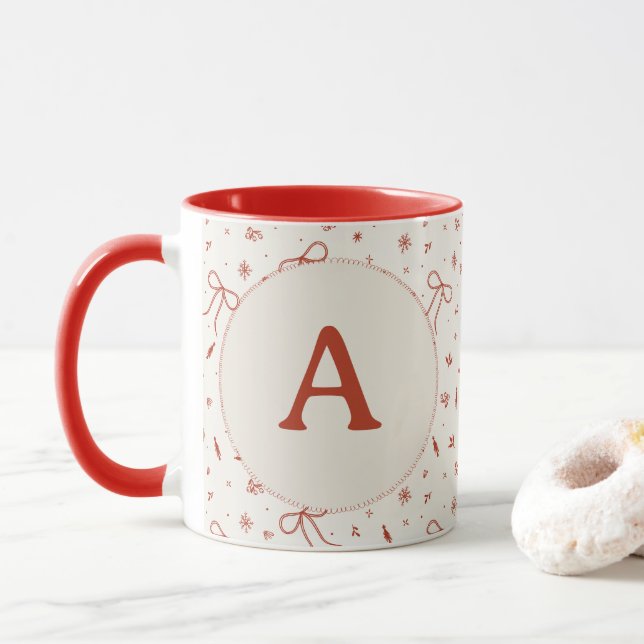Mug Coquette Festive Initiale Personnalisée Joyeux Noë (Avec donut)