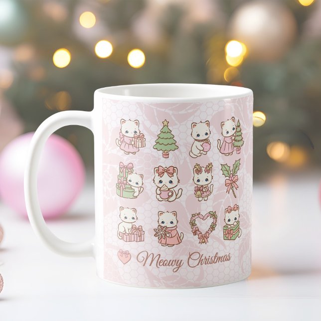 Mug Coquette Kawaii Cat Christmas (Coquette Kawaii Cat Christmas Coffee Mug)