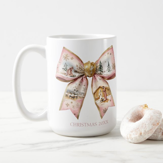 Mug Coquette Noël Nativité Bow (Avec donut)