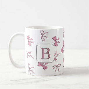 Mug Coquette Nœuds Papillon Rose Monogramme Main Gauch