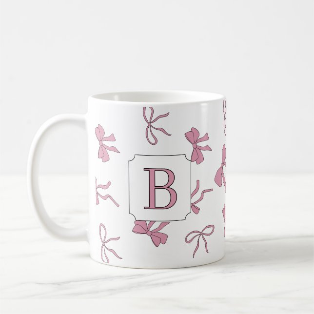 Mug Coquette Nœuds Papillon Rose Monogramme Main Gauch (Gauche)
