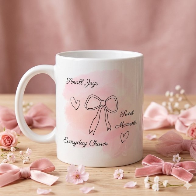 Mug Coquette Rose Aquarelle Personnalisé (Custom text pink coquette watercolor aesthetic bow mug)