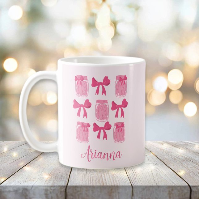 Mug Coquette rose chaud Pickle Jar et Bow Personnalisé (Hot Pink Coquette Pickle Jars and Bows Personalized Mug)