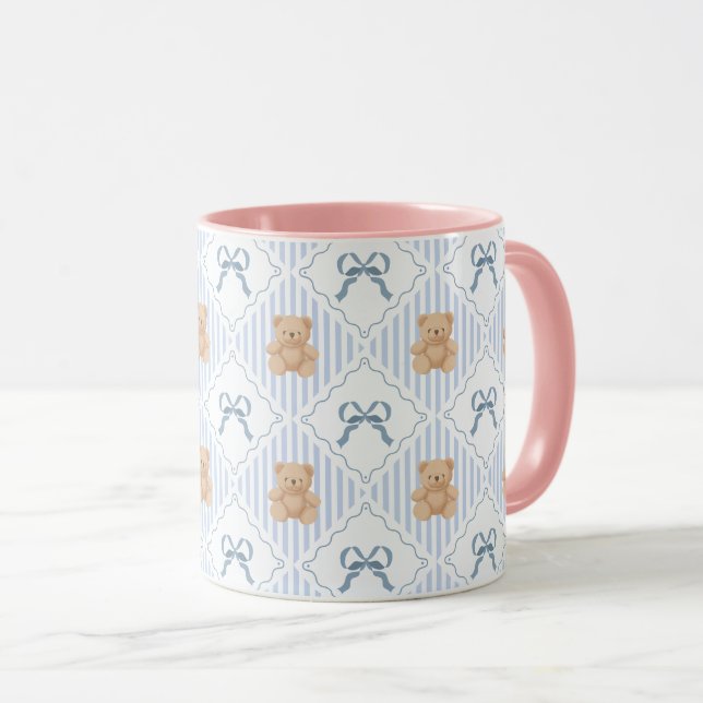 Mug Coquette Teddy Bear & Ribbon Bow Pattern (Devant droit)