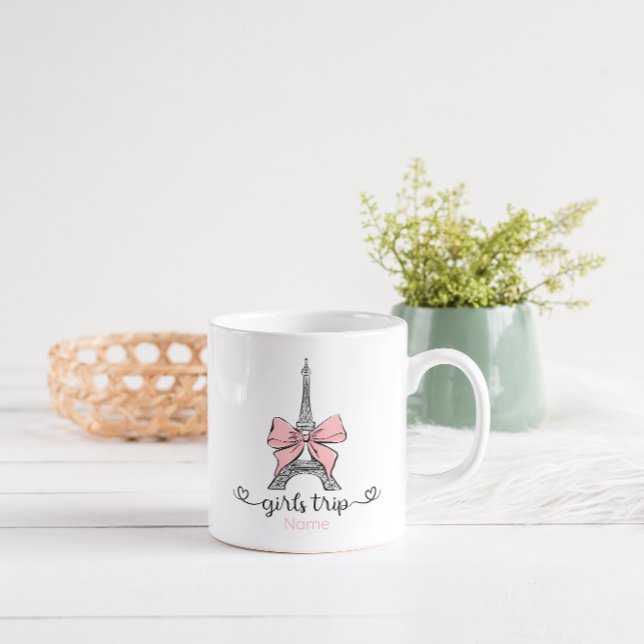 Mug Coquette Voyage de fille Tour Eiffel & Bow rose Pe (Créateur téléchargé)