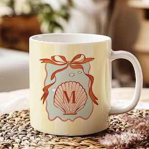 Mug Coquillage côtier Rétro Monogramme Personnalisé
