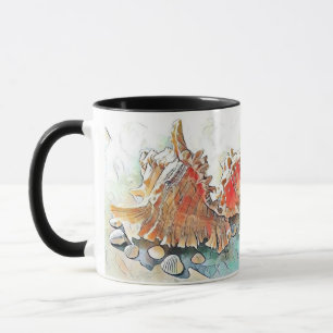 Mug Coquillages orange sur peinture d'aquarelle de pla