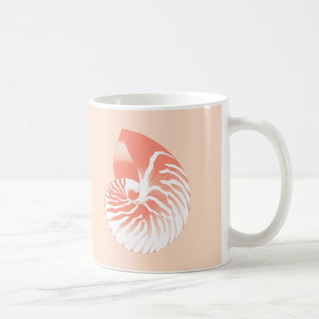 Mug Coquille de nautile - corail orange et blanc (Droite)