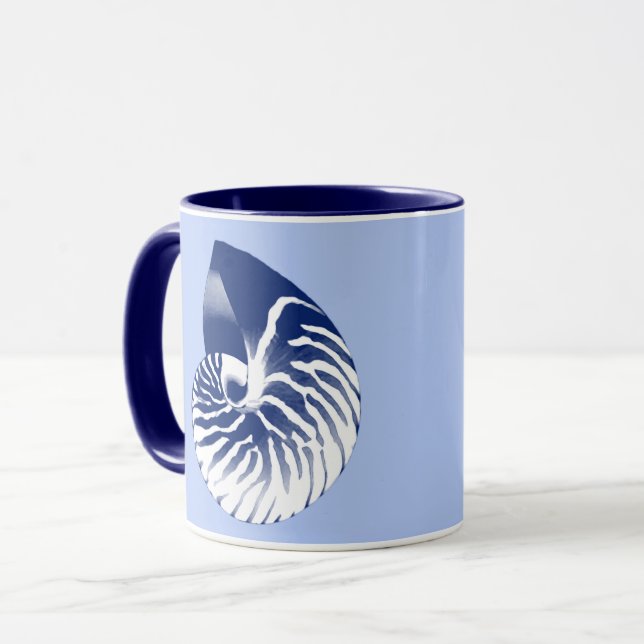 Mug Coquille de Nautilus - marine, blanc & bleu clair (Devant gauche)