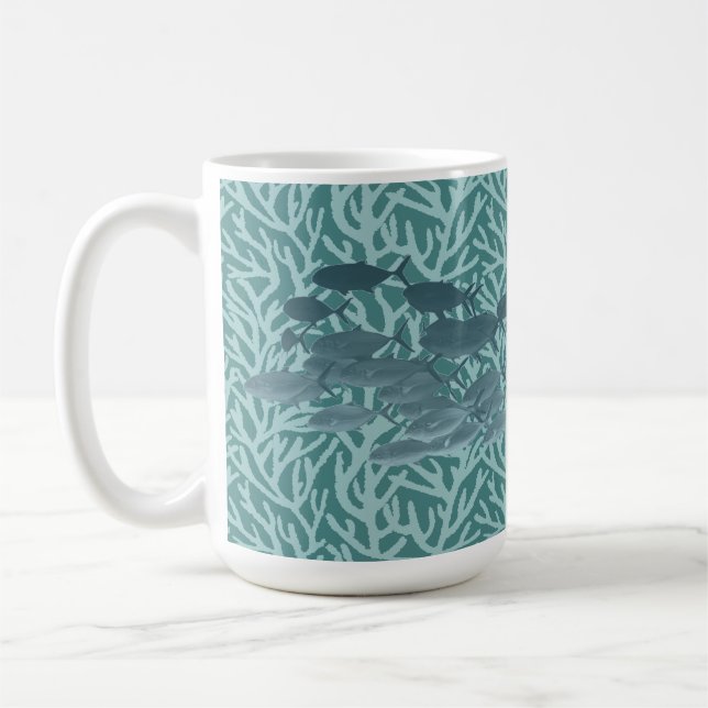 Mug Corail Bleu Et Une École De Poissons (Gauche)