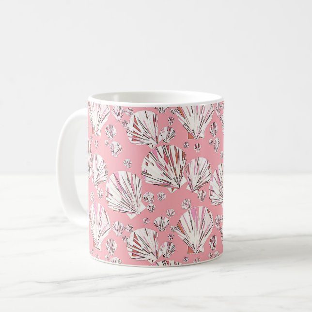 Mug Corail, coquillages blancs et roses, arrière - pla (Devant gauche)