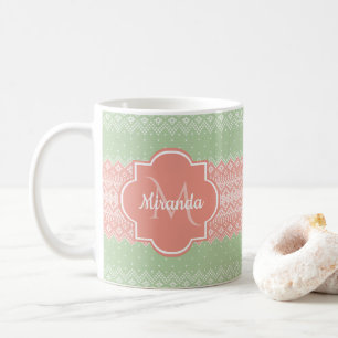 Mug Corail-corail vert-brun vert-pâle, rayures roses 