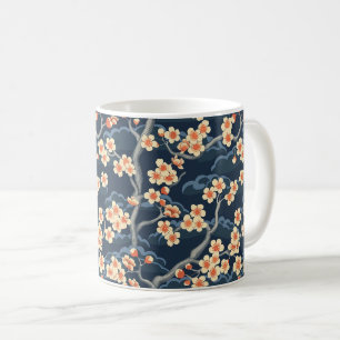 Mug Corail crème Sakura Navy Blue Motif Floral