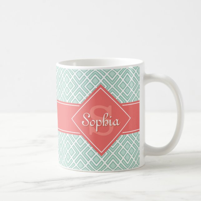 Mug Corail monogramme et Motif diamant de menthe (Droite)