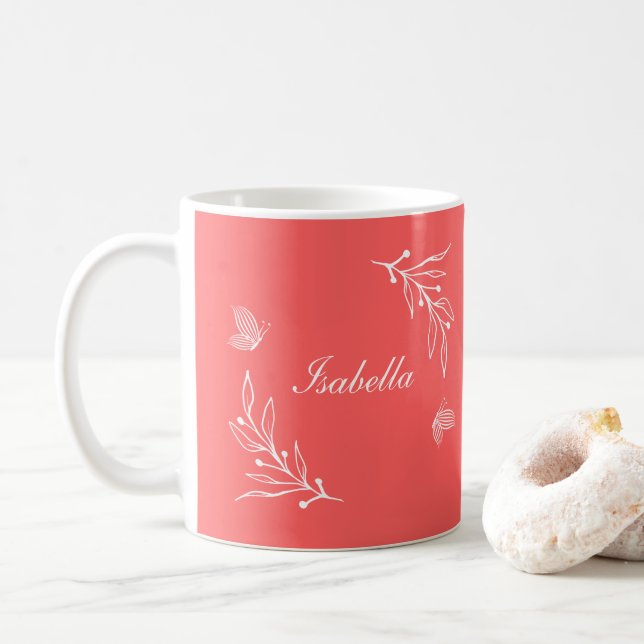 Mug Corail rose floral romantique élégant  (Avec donut)