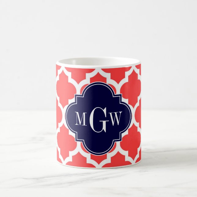 Mug Corail Rouge Blanc Marocain #5 Navy 3 Initial Mono (Centre)