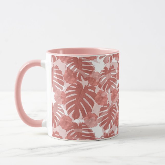Mug Corail tropical Monstera Palm Feuille Motif (Gauche)
