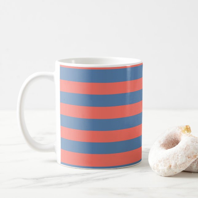 Mug Corail vivant et bleu Pacifique Lignes horizontale (Avec donut)