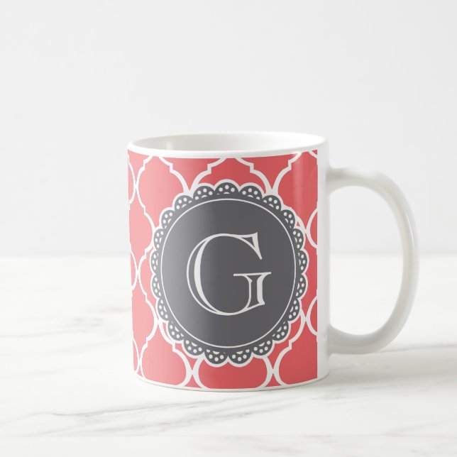 Mug Coral marocain treillis Motif gris monogramme (Droite)