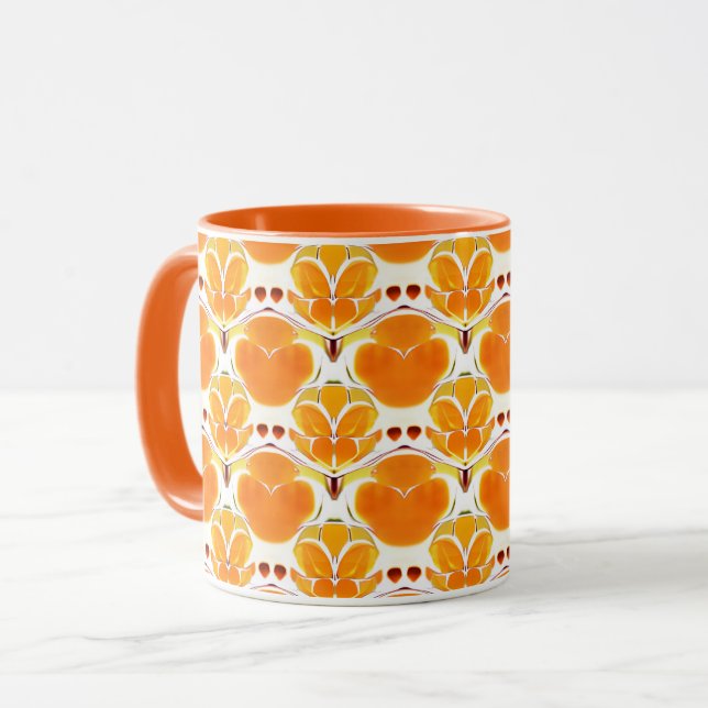 Mug Coral Orange et crème Motif Batik (Devant gauche)