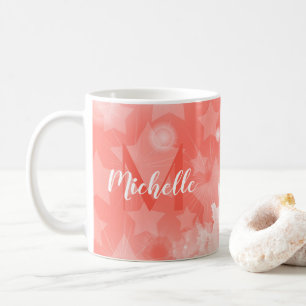 Mug Coral rose Stars motif Moderne Chic Monogramme Nom