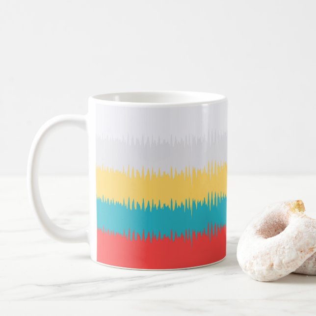 Mug Coral Turquoise Yellow White Stripes (Avec donut)