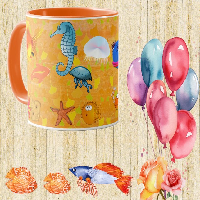 Mug Coraux marins tropicaux Océan Marine Life Poisson  (Tropical Sea Corals Ocean Marine Life Fish Orange Mug)