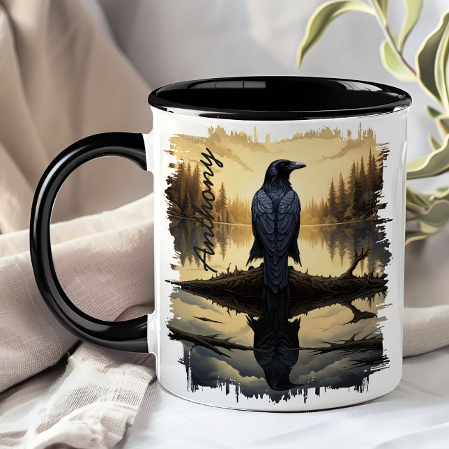 Mug Corbeau au reflet du lac à l'aube (Créateur téléchargé)