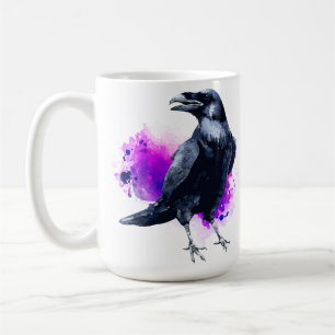 Mug Corbeau avec Arrière - plan d'aquarelle violet